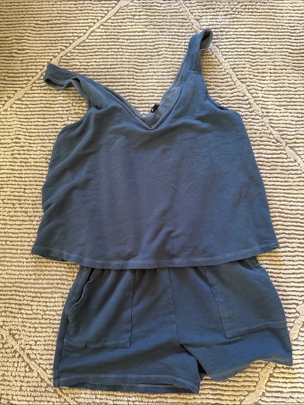Monrow Slate Blue V‑Neck Tank & Lounge Shorts Set